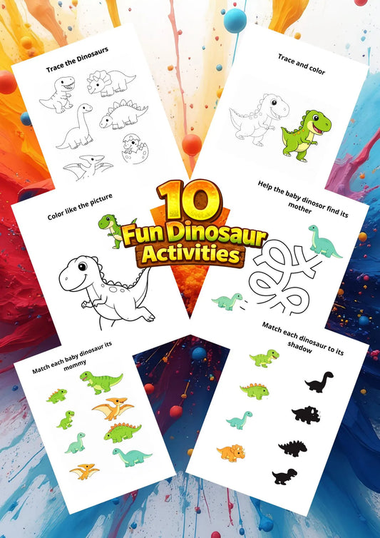 Dinosaur Coloring & Activity Book – 30 Pages, 10 Activities (Printable PDF A4 Format)