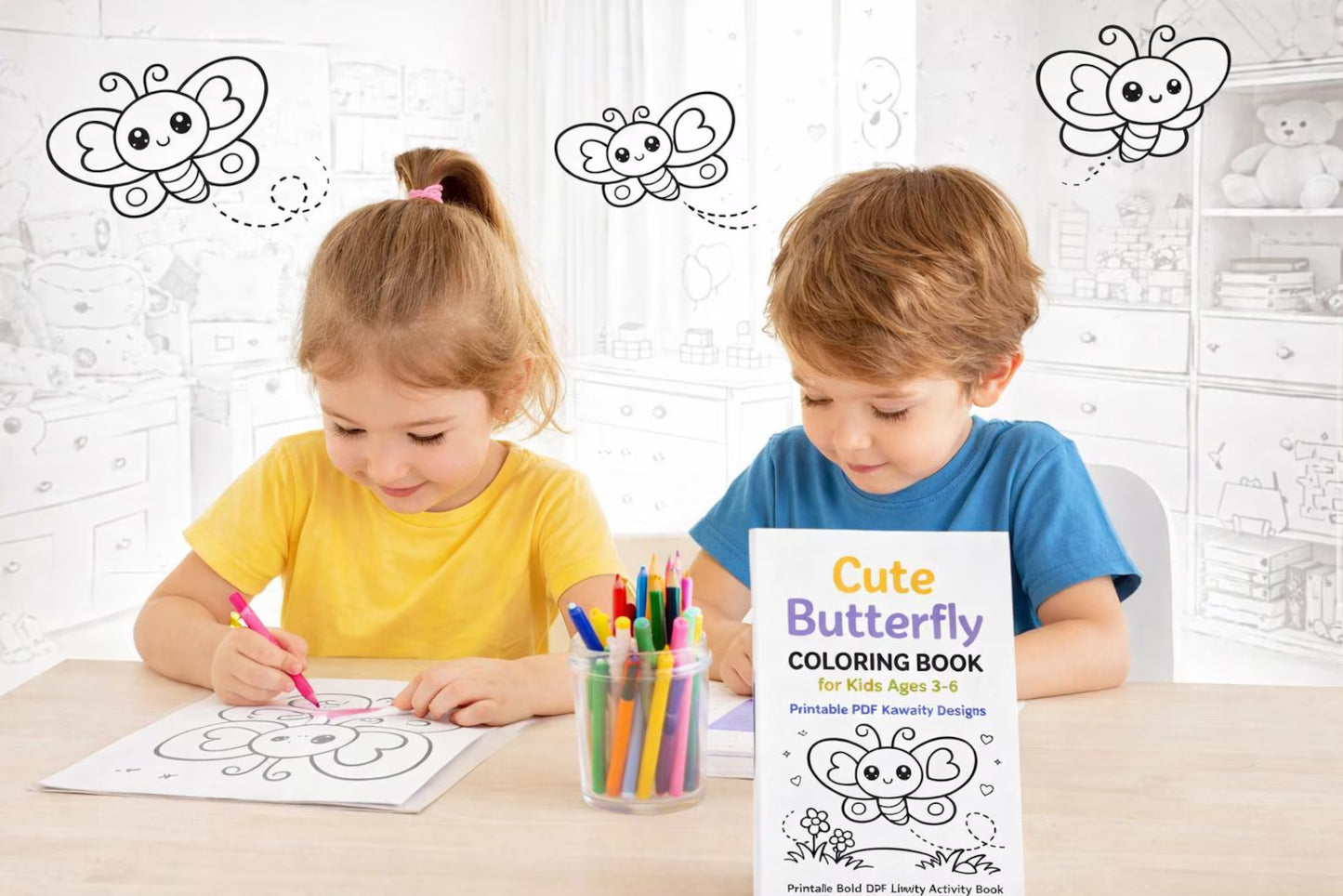 Butterfly Coloring Book for Kids Ages 3-6 | Kawaii Designs (PDF Download)