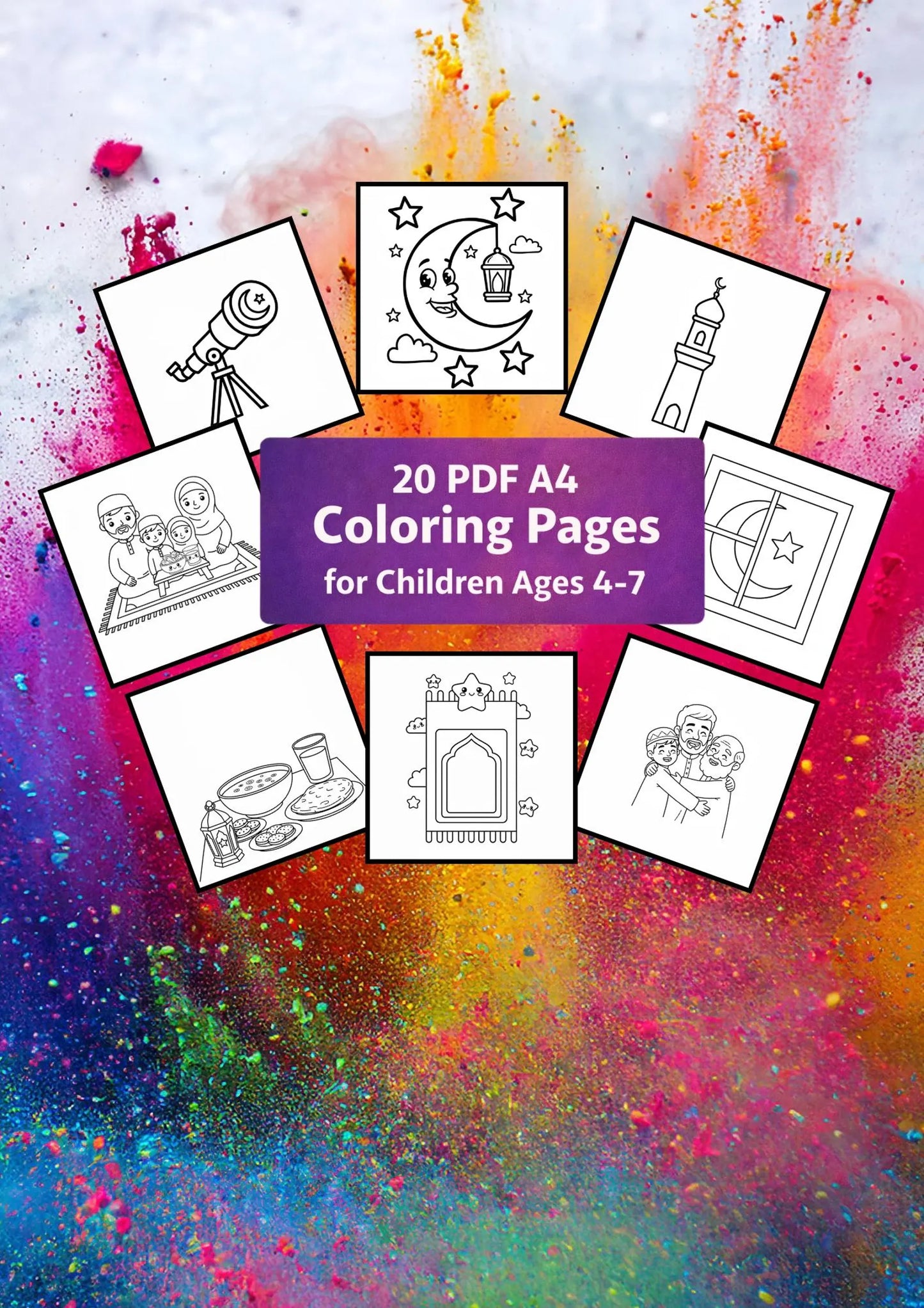Ramadan Coloring Book for Kids – 20 A4 Printable PDF Pages (Digital Download)