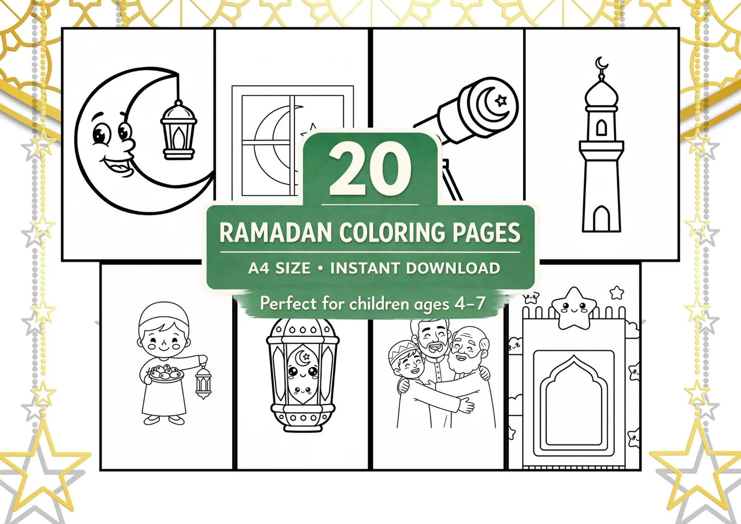 Ramadan Coloring Book for Kids – 20 A4 Printable PDF Pages (Digital Download)