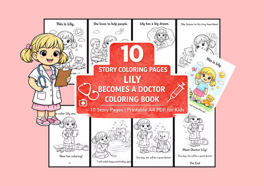 Lily Becomes a Doctor Coloring Book – 10 Story Pages | Printable A4 PDF for Kids