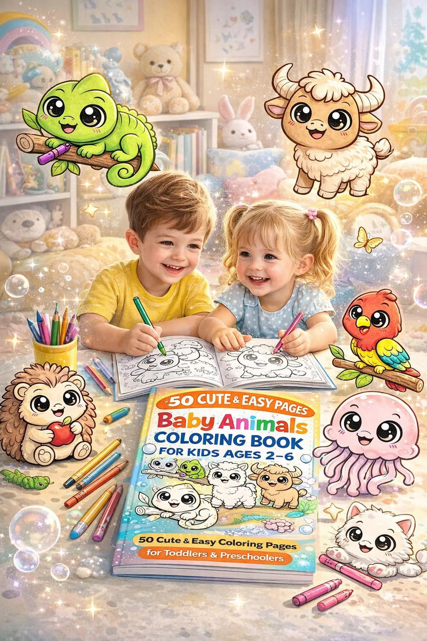 Baby Animals Coloring Book for Kids Ages 2-6 – 50 Easy Pages (PDF Download)