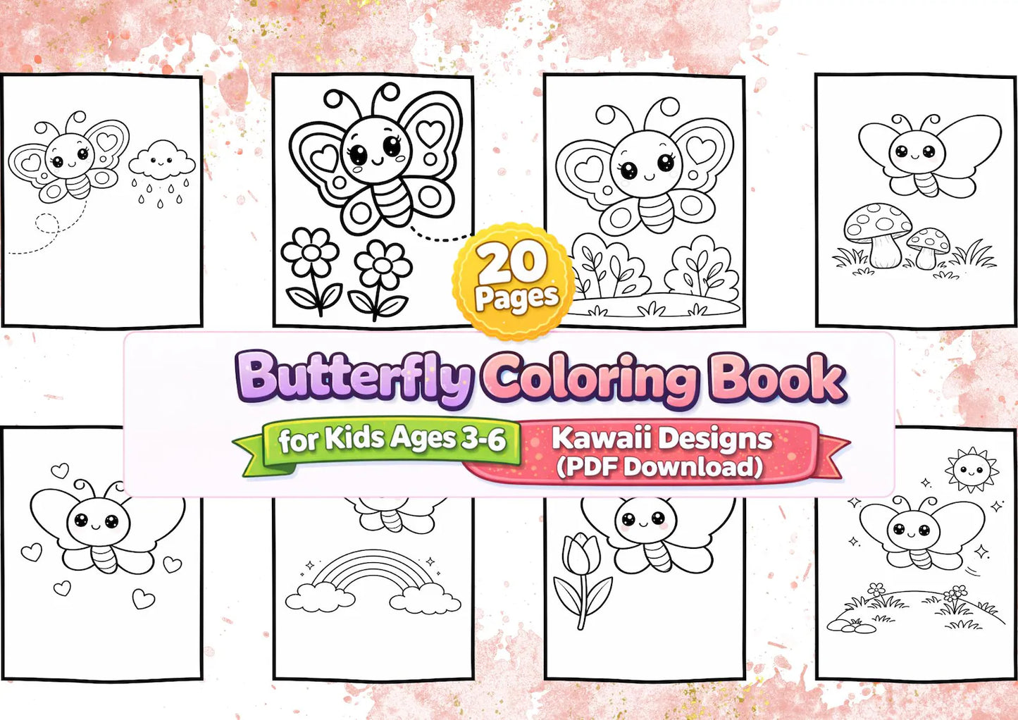 Butterfly Coloring Book for Kids Ages 3-6 | Kawaii Designs (PDF Download)