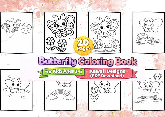 Butterfly Coloring Book for Kids Ages 3-6 | Kawaii Designs (PDF Download)