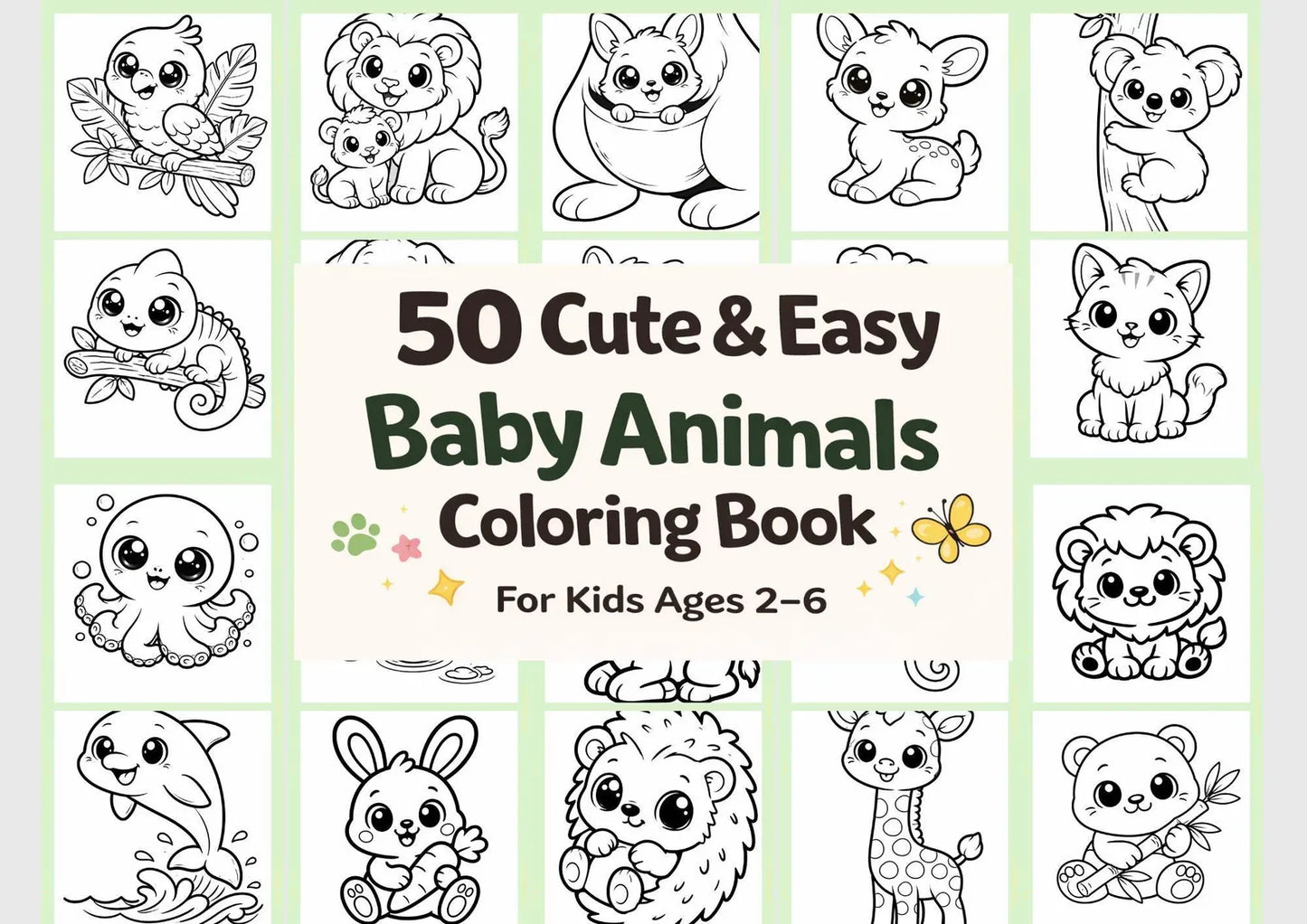 Baby Animals Coloring Book for Kids Ages 2-6 – 50 Easy Pages (PDF Download)